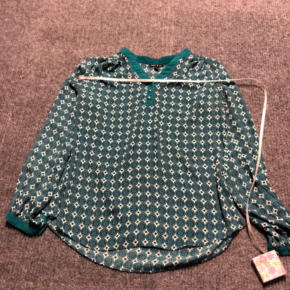 Sami & Jo long sleeve teal patterned shirt-S